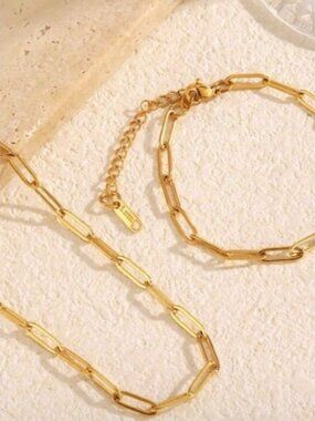 Gold Plated Stainless Steel 2pc Necklace Bracelet Set